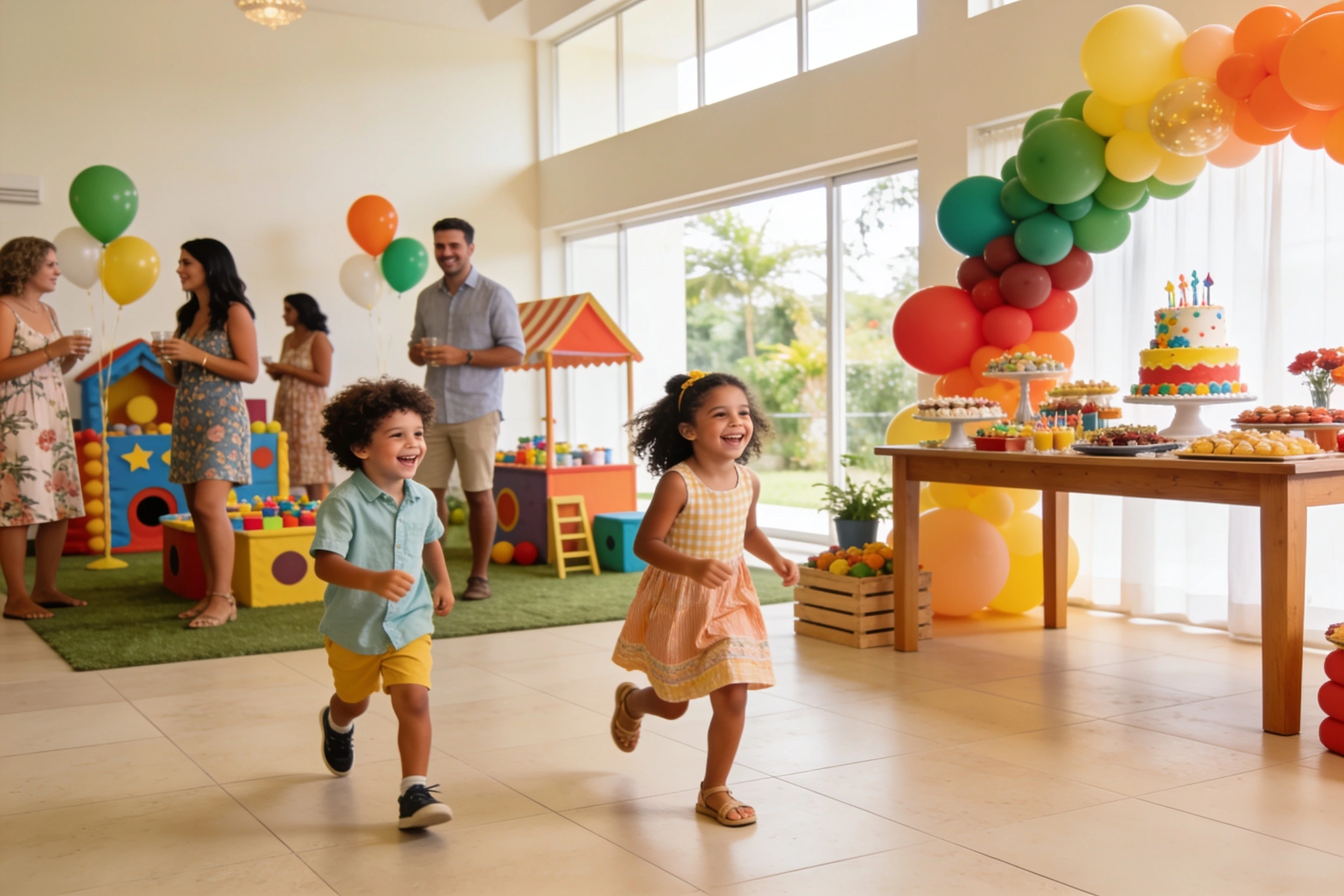 Buffet e espaço de eventos preparado para uma celebração