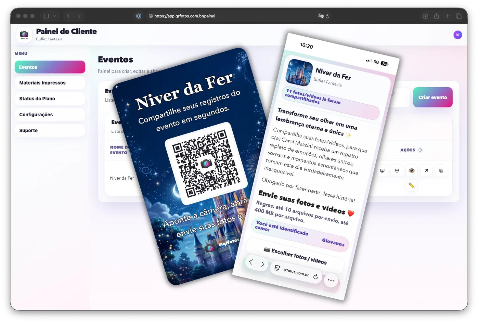 QR Code do evento pronto para compartilhamento